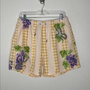 Mavrans Mens Yellow Plaid Grapes Snake Print Swim Trunks Size Large NWOT